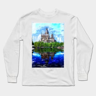 Castle By The Lake Sketch. For Vintage Castle Lovers. Long Sleeve T-Shirt